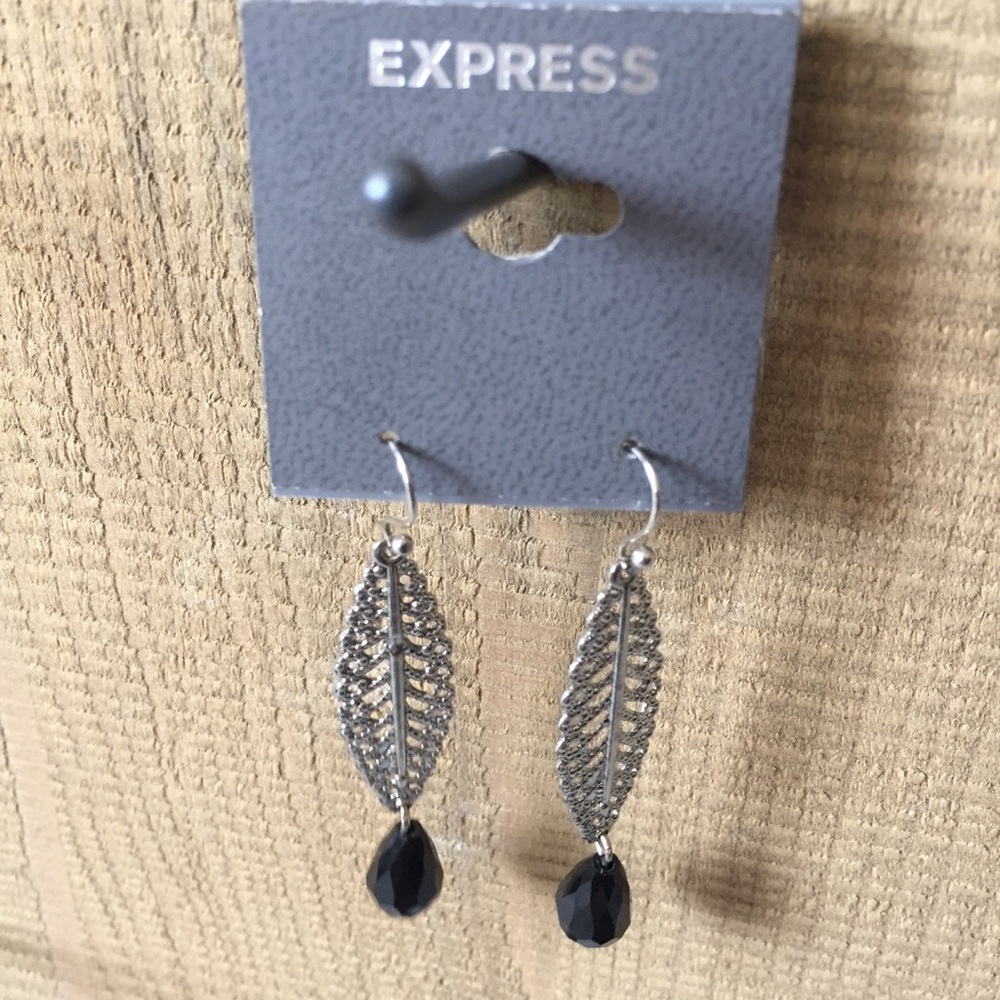 2/$12 Express Silver Feather & Black Bead Earrings